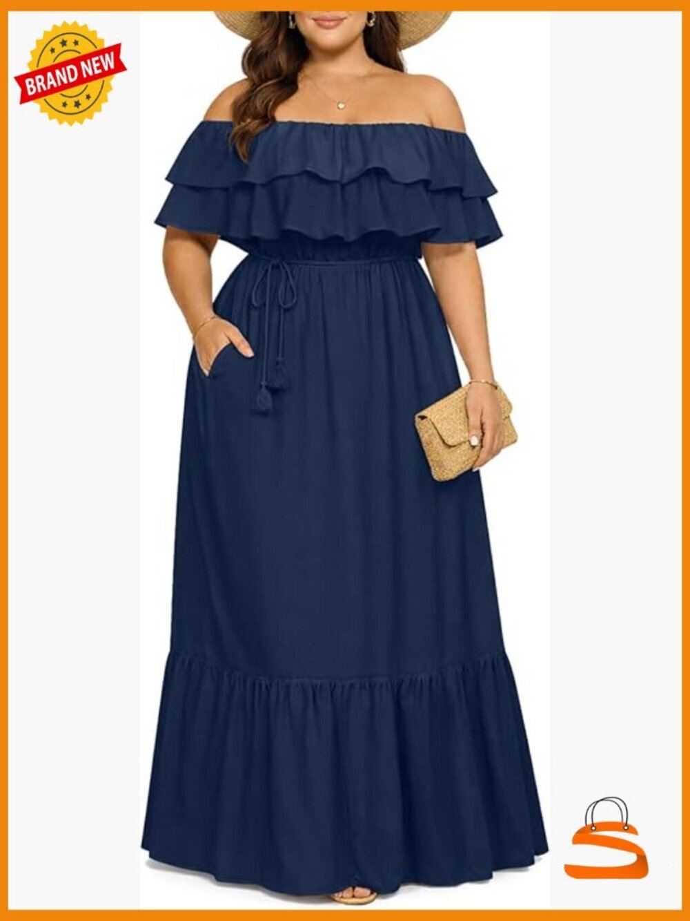 Plus Size Off Shoulder Maxi Dress with Pockets